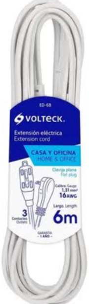 EXTENSION ELECTRICA DOMESTICA 6 M BLANCA CON CLAVIJA PLANA VOLTECK (48024)