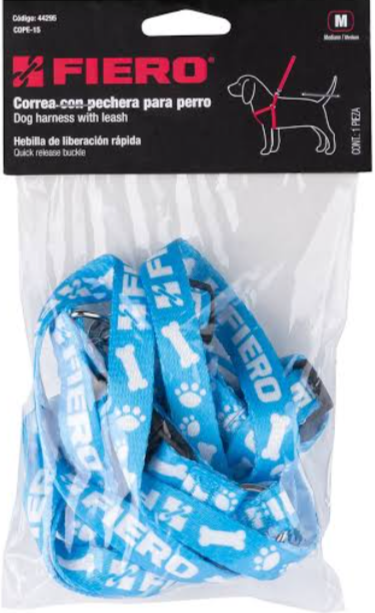 CORREA CON PECHERA PARA PERRO 1.5 CM ANCHO FIERO (44295)