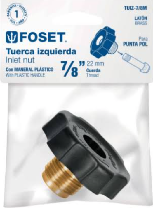 TUERCA IZQUIERDA DE LATON 7/8" CON MANERAL DE PLASTICO FOSET (46154)