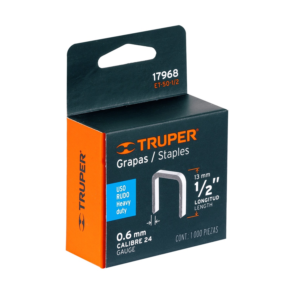 CAJA CON 1000 GRAPAS 1/2" CORONA 10.7 MM PARA ET-50 TRUPER (17968)