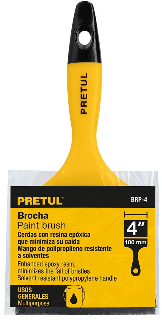 BROCHA USO GENERAL DE 4" CON MANGO DE PLASTICO, PRETUL (21529)