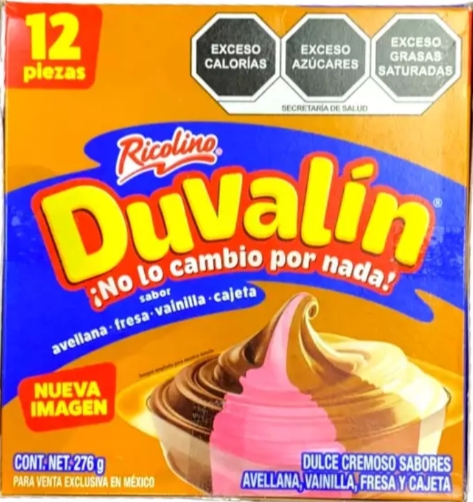 DUVALIN SABOR AVELLANA FRESA VAINILLA Y CAJETA 276 G / 12 PIEZAS
