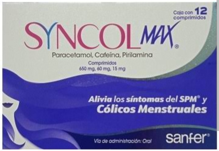 SYNCOL MAX PARACETAMOL 650 MG/CAFEINA 60 MG/PIRILAMINA 15 MG 12 COMPRIMIDOS