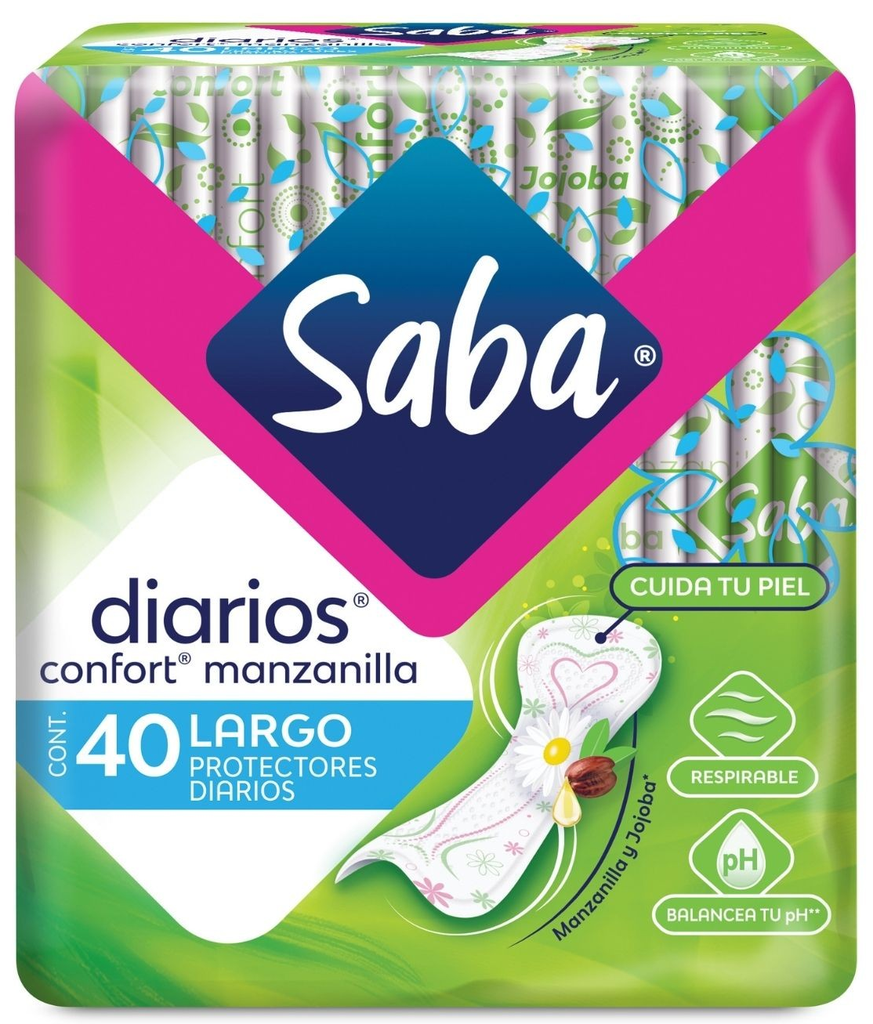 SABA DIARIOS CONFORT MANZANILLA LARGO 40 PROTECTORES DIARIOS