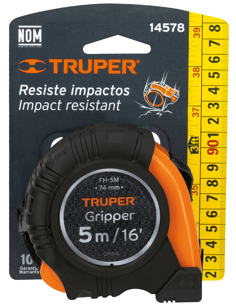 FLEXOMETRO GRIPPER CONTRA IMPACTOS 5 M CINTA 19 MM TRUPER (14578)