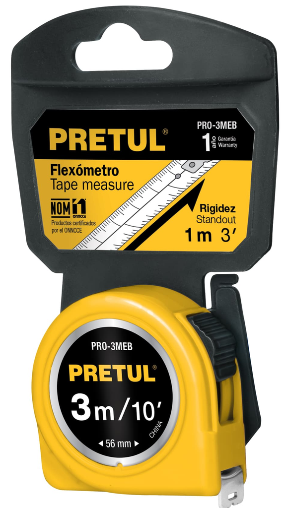 FLEXOMETRO AMARILLO 3 M CINTA 13 MM, EN TARJETA, PRETUL (21605)