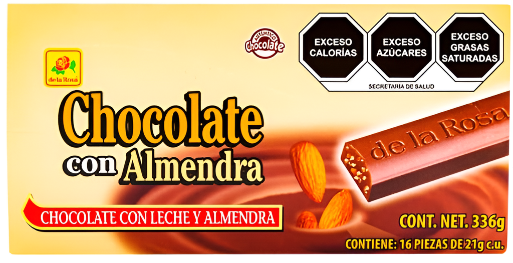 DE LA ROSA CHOCOLATE CON ALMENDRA 336 G / 16 PIEZAS