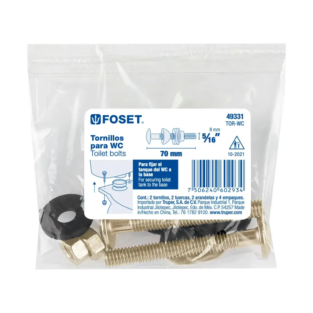 BOLSA CON 2 TORNILLOS 5/16" X 70 MM PARA TANQUE DE WC A BASE FOSET (49331)
