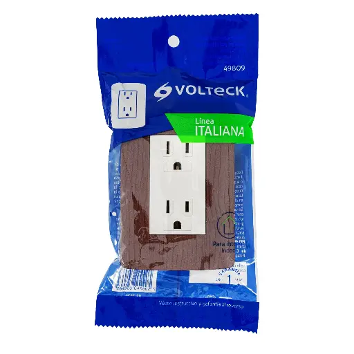 CONTACTO DUPLEX ATERRIZADO COLOR MADERA LINEA ITALIANA VOLTECK (49809)