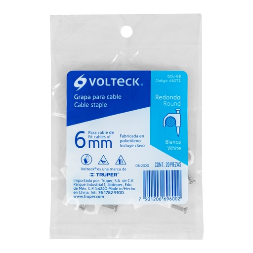 BOLSA CON 20 GRAPAS BLANCAS DE 6 MM PARA CABLE REDONDO (48272)