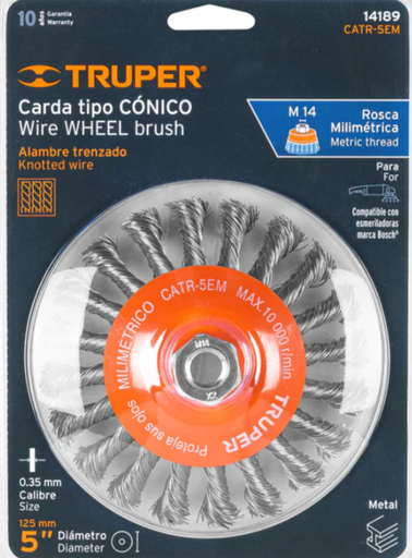 CARDA TIPO CONICO 5" ALAMBRE TRENZADO EJE M14 TRUPER (14189)