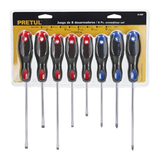 JUEGO DE 8 DESARMADORES MANGO COMFORT GRIP PRETUL (20219)