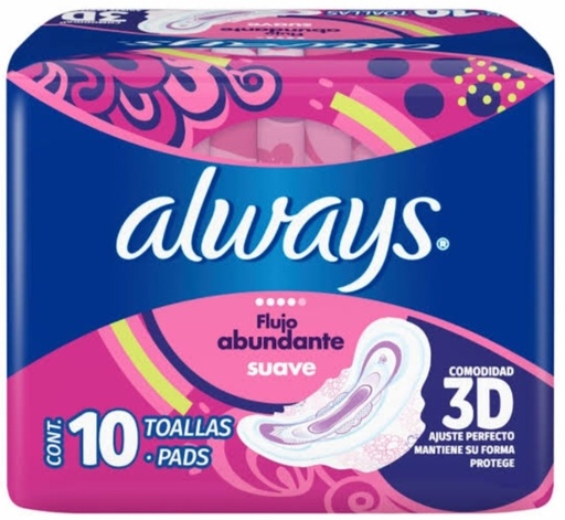 ALWAYS FLUJO ABUNDANTE SUAVE 10 TOALLAS 