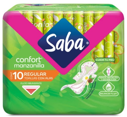 SABA CONFORT MANZANILLA REGULAR CON ALAS FLUJO ABUNDANTE 10 PIEZAS
