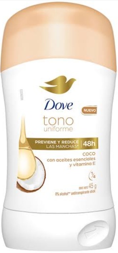 DOVE TONO UNIFORME COCO CON ACEITE ESENCIALES Y VITAMINA E ANTITRANSPIRANTE 45 G