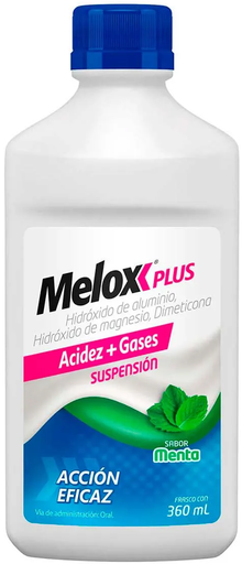 MELOX PLUS MENTA ALUMINIO 3.7 G/MAGNESIO 4 G/DIMETICONA 0.5 G/100 ML 360 ML