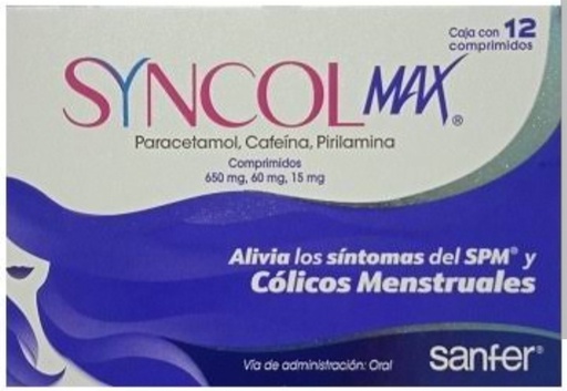 SYNCOL MAX PARACETAMOL 650 MG/CAFEINA 60 MG/PIRILAMINA 15 MG 12 COMPRIMIDOS