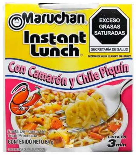 MARUCHAN INSTANT LUNCH CON CAMARON Y CHILE PIQUIN 64 G