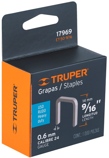 CAJA CON 1000 GRAPAS 9/16" CORONA 10.7 MM PARA ET-50 TRUPER (17969)