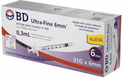 BD ULTRA-FINE AGUJA 6 MM / 30 UNIDADES 10 JERINGAS