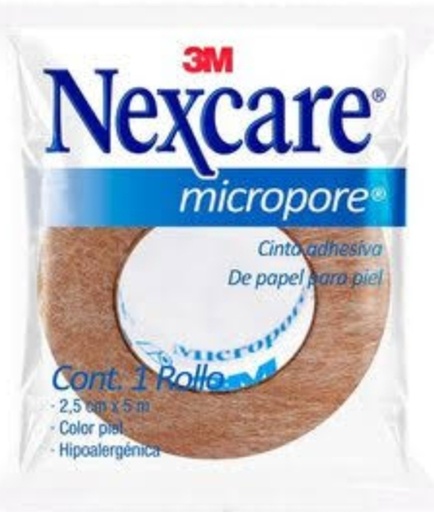 NEXCARE MICROPORE CINTA ADHESIVA DE PAPEL PARA PIEL 2.5 CM X 5 M (COLOR PIEL)