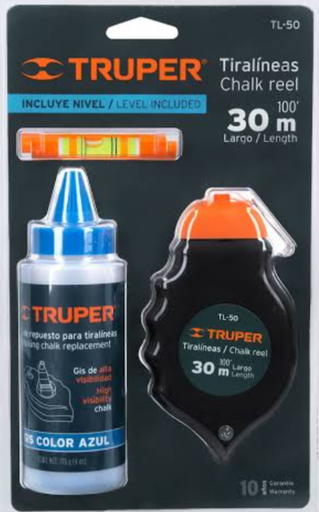 TIRALINEAS PLASTICO CON GIS Y NIVEL 30 M (100 FT) TRUPER (18574)