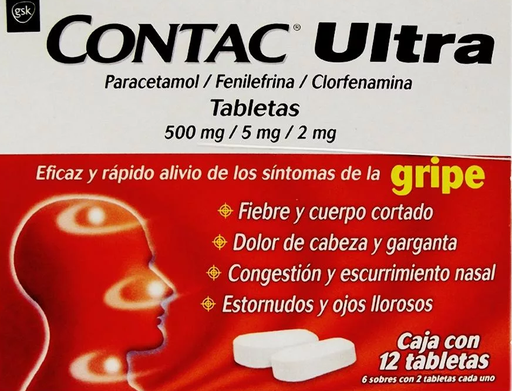 CONTAC ULTRA PARACETAMOL 500 MG/FENILEFRINA 5 MG/ CLORFENAMINA 2 MG (INDIVIDUAL)