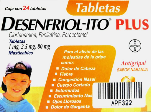 DESENFRIOLITO PLUS CLOFENAMINA 1 MG/FENILEFRINA 2.5 MG/PARACETAMOL 80 MG (INDIVIDUAL)