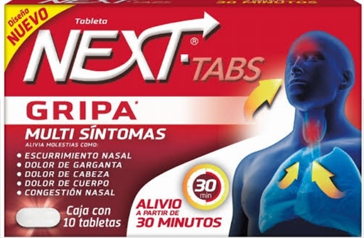 NEXT PARACETAMOL 500 MG/CAFEINA 25 MG/FENILEFRINA 5 MG/CLORFENAMINA 4 MG 10 TABLETAS