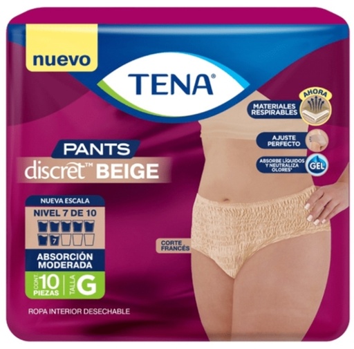 TENA PANTS DISCRET BEIGE TALLA G 10 PAÑALES