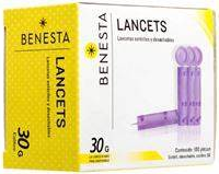 BENESTA LANCETS LANCETAS ESTERILES Y DESECHABLES 100 PIEZAS
